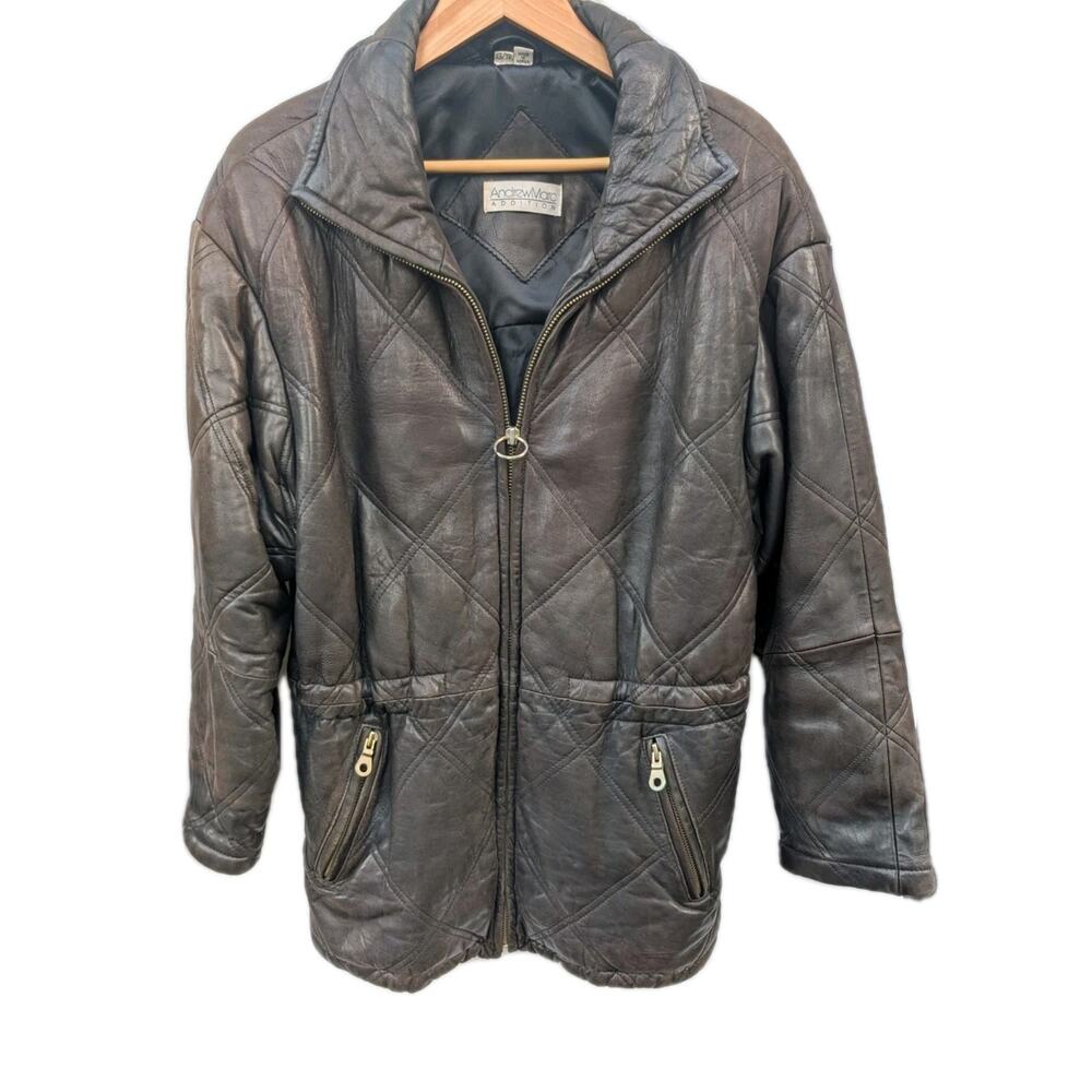 Andrew Marc Addition Mens Leather Jacket XS Brown Quilted‎ Drawstring 90s